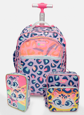 Kit Mochila com Rodinha, Lancheira e Estojo Onça